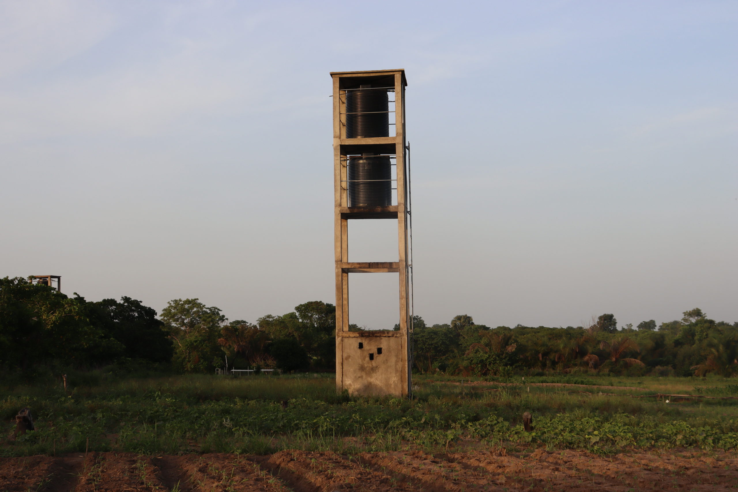 Ouvrage hydraulique et parcelles irriguées sur le site de Daringa.